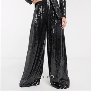 Black sequin high waisted wide leg pants - ASOS size 12